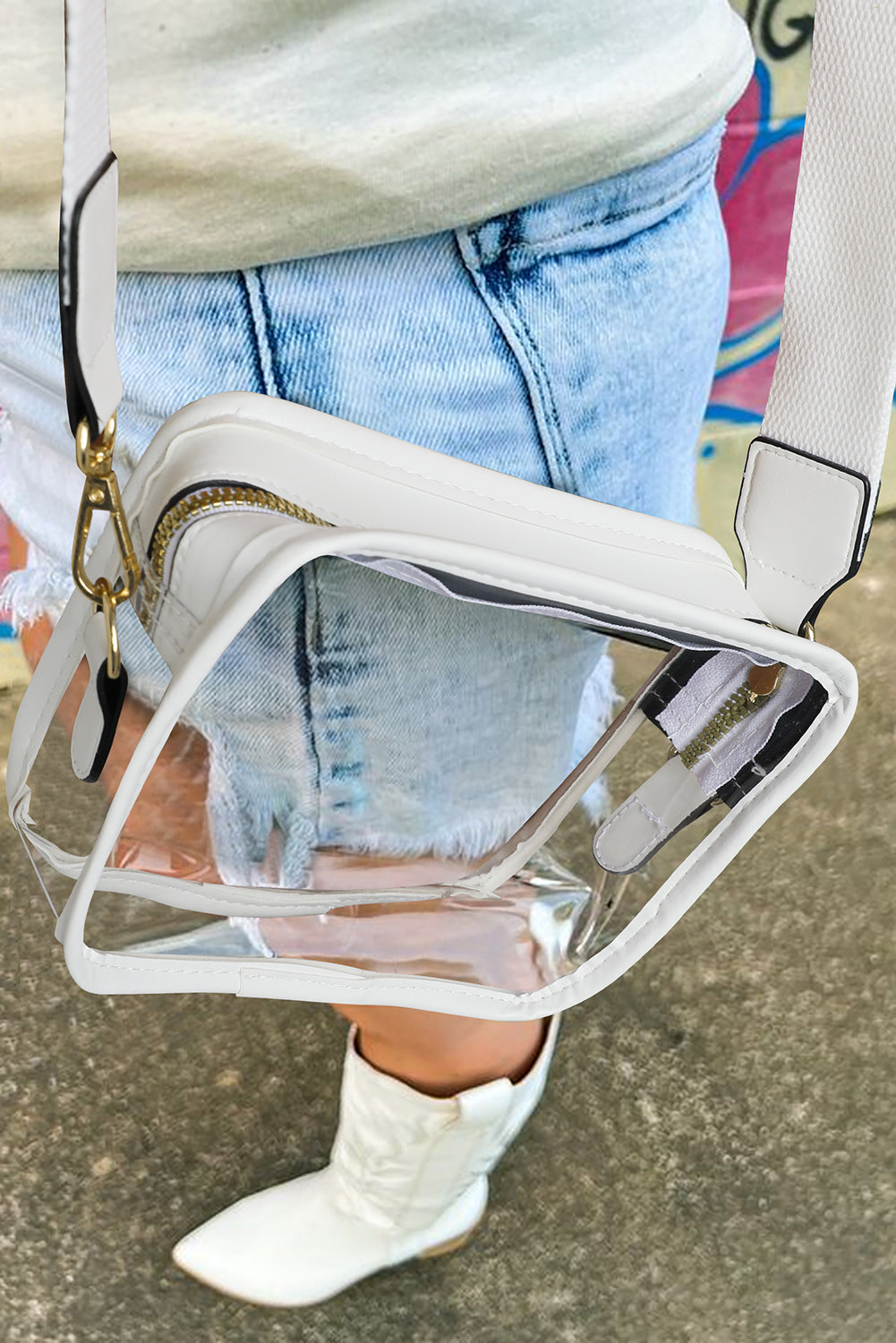 Cellestielle White Clear PVC Leather Strap Crossbody Bag