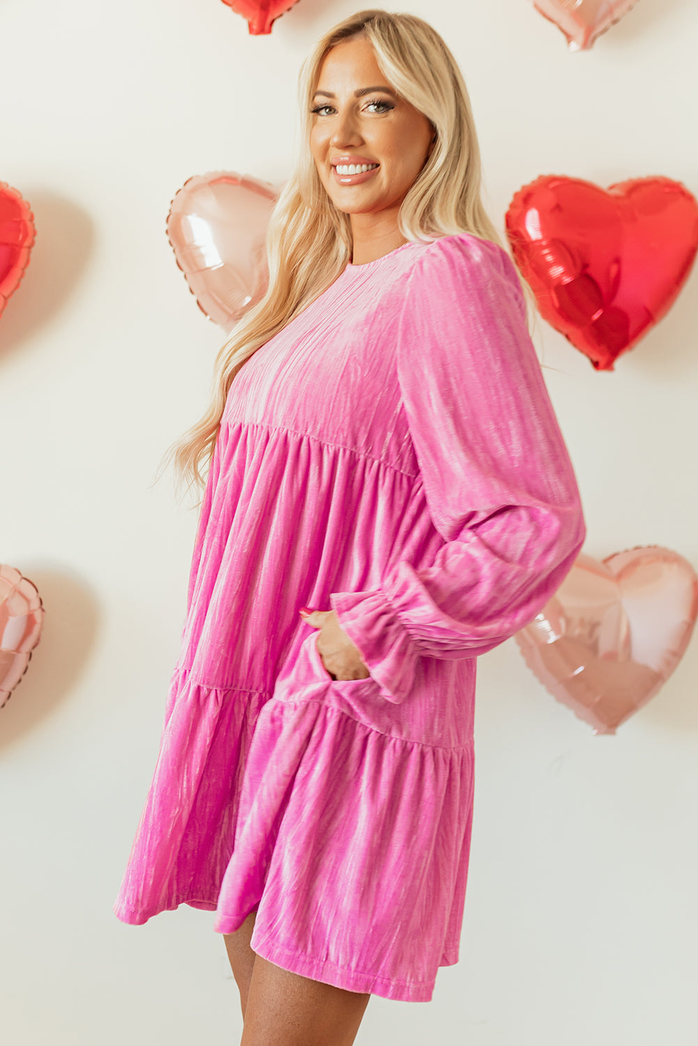 Pretty in Pink Velvet Babydoll Dress