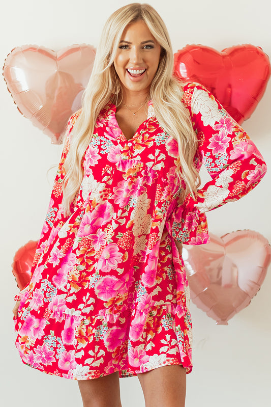 Romantic Rose Long-Sleeve Mini Dress