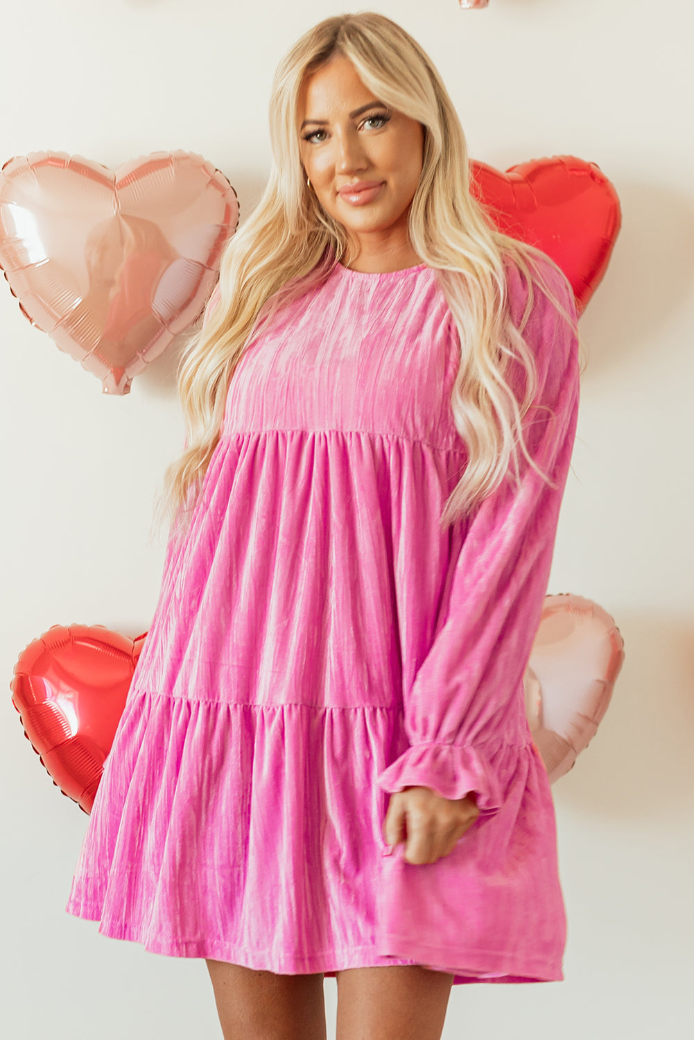 Pretty in Pink Velvet Babydoll Dress