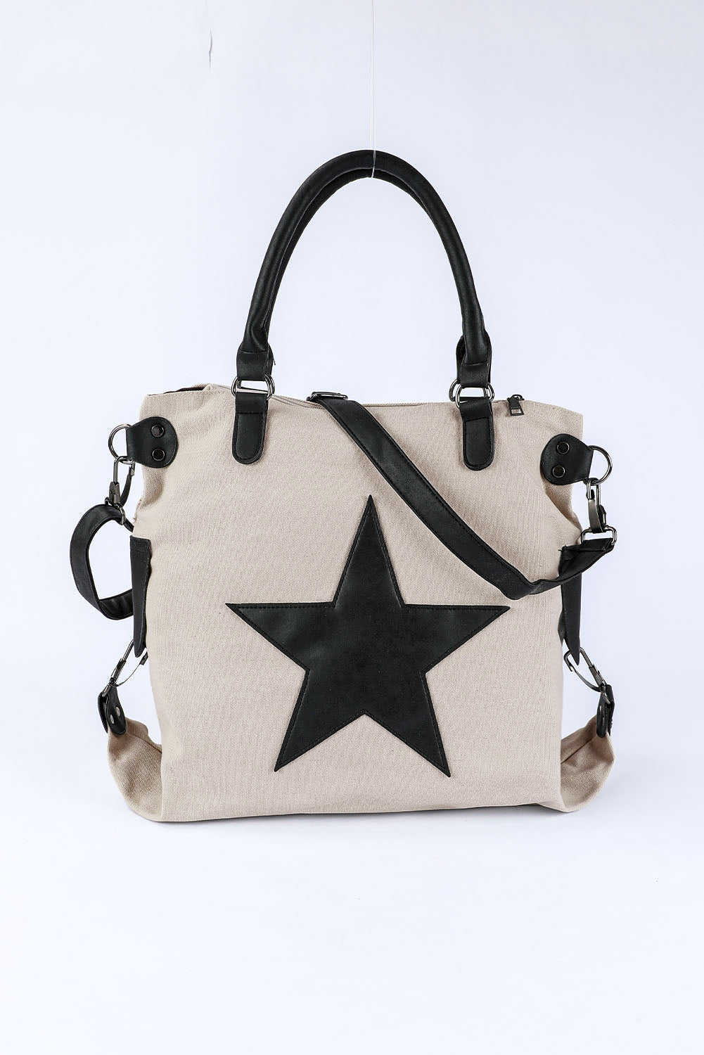 Cellestielle Beige Casual Five-Pointed Star Canvas Tote Bag