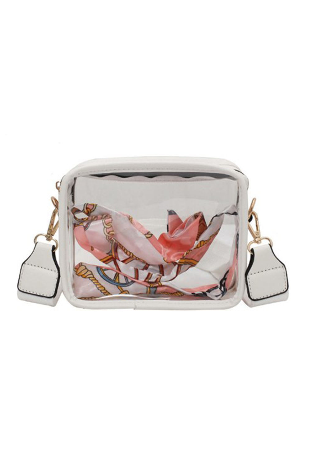 Cellestielle White Clear PVC Leather Strap Crossbody Bag