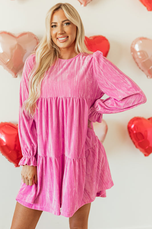 Pretty in Pink Velvet Babydoll Dress